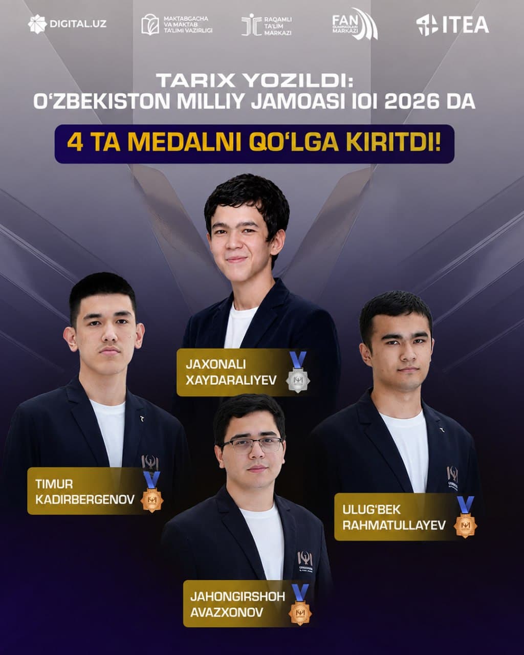History Made: Uzbekistan's National Team Wins 4 Medals at IOI 2026!